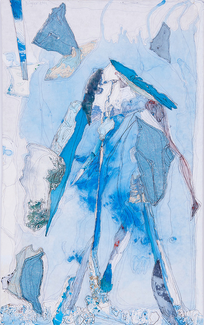 “Blau-Weiß“. Acryl-Collage on carton. 50 x 31,3 cm. 2001