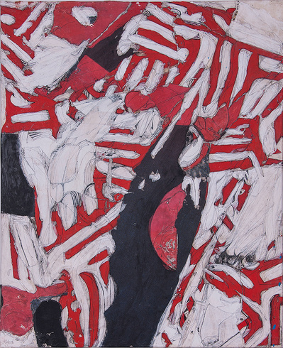 “Rot-Weiß-Schwarz“. Collage on canvas. 73 x 60 cm. 1996
