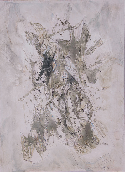 “Oliv-Weiß“.   Tempera and pencil on cardboard. 54,7 x 40 cm. 1988