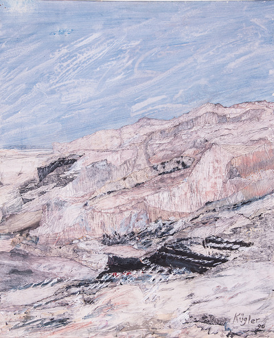 “Sierra Nevada“.  Gouache, Collage and pencil on canvas. 65 x 54 cm.1990