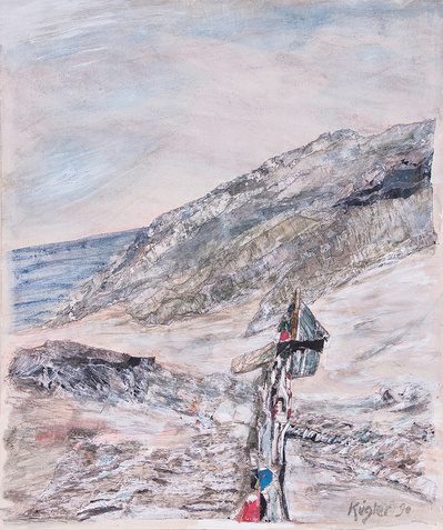 “Am Meer”.  Gouache, Collage and pencil on canvas. 65 x 54 cm.1990