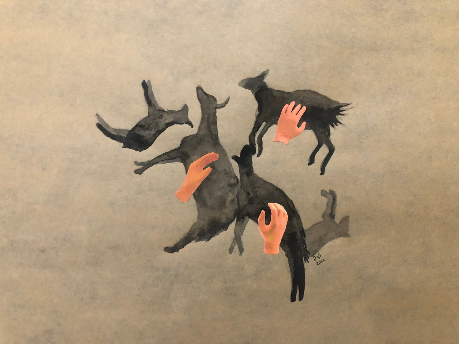 Goats.
Painting and collage on Canvas.
73 x 60 cm.
2021.