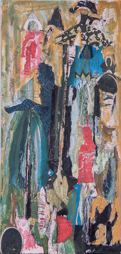 “Hommage a Gaudí III”.  Collage on wood. 49 x 23,7 cm. 1999