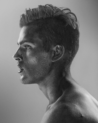 Dancer Taner Van Kuren in an infrared ultraviolet black and white portrait