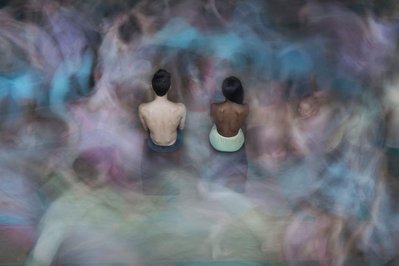 Juilliard dance division from their 2016 calendar, showing dancers and long exposures and two exposed backs 