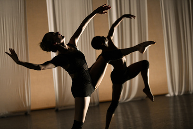 silhouettes of female and male contemporary dancers 