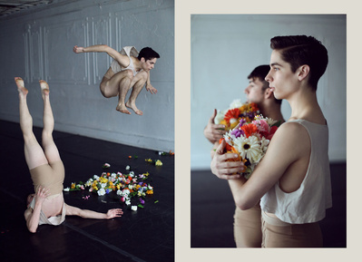 MADboots Dance Company dancers jumping with flowers