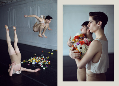 MADboots Dance Company dancers jumping with flowers