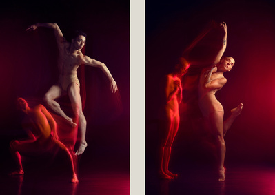 Dancers leal zielińska and jacob thoman
 of Gibney Dance Company photographed in long exposure and red color gel