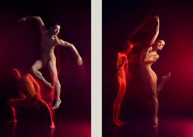 Dancers leal zielińska and jacob thoman
 of Gibney Dance Company photographed in long exposure and red color gel
