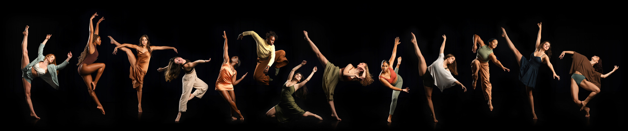 A panoramic composite of the graduating dance class of Montclair University