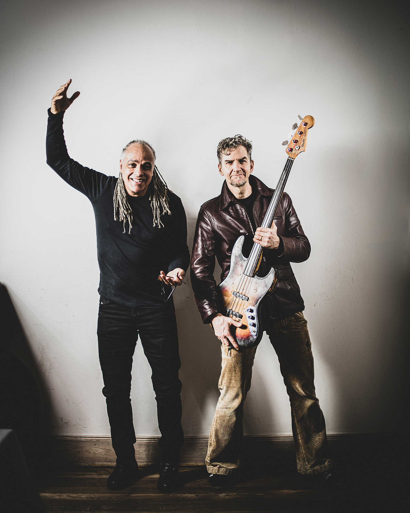 two musicians making nonsense during photoshooting