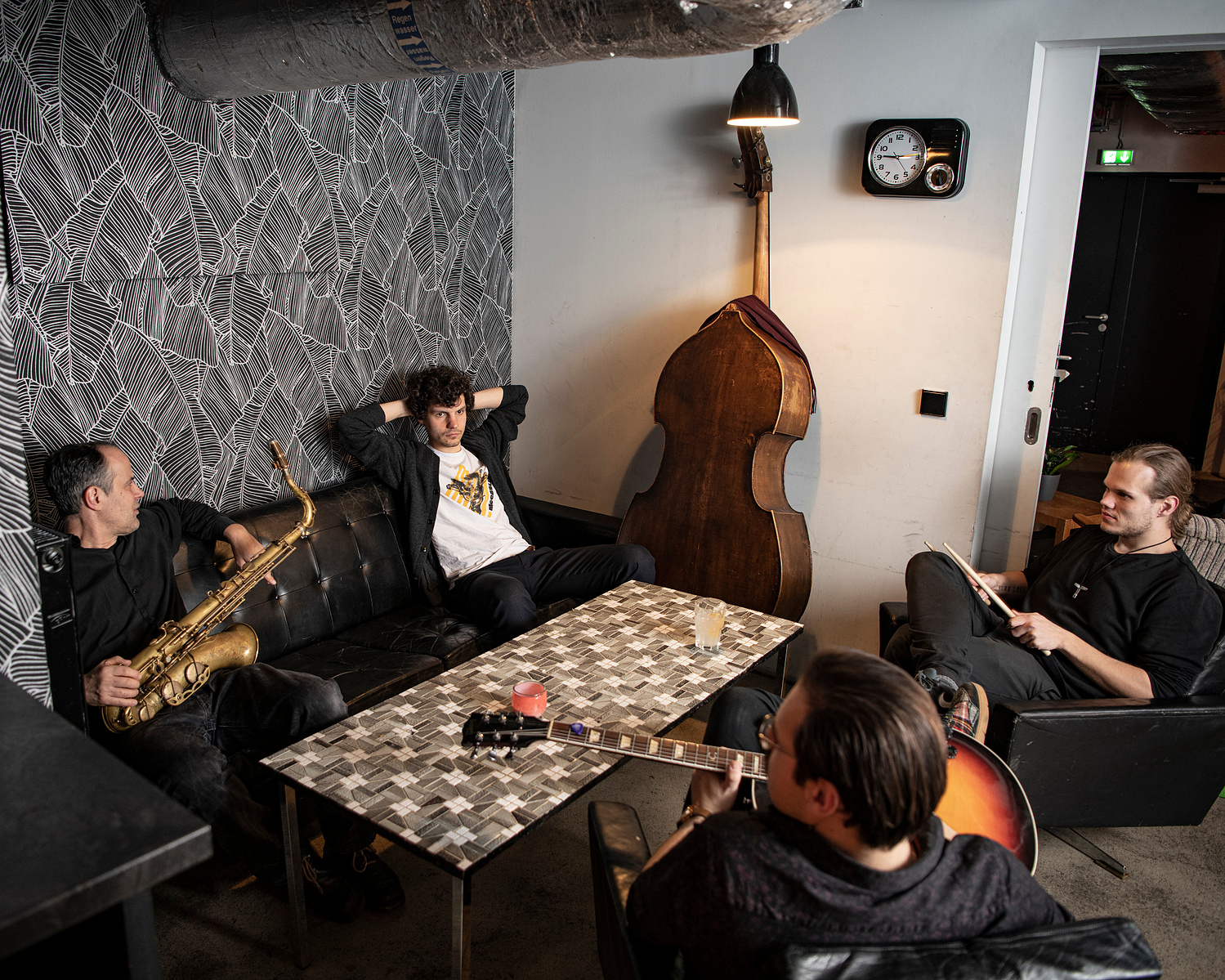 four musicians in backstage at Hamburg Reeperbahn