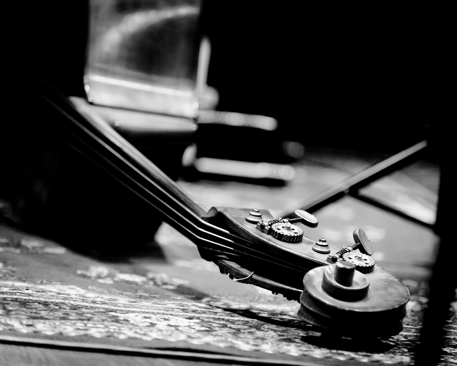 close up of double bass neck