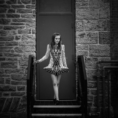 Magazine style photograph of teen girl in Irish dance outfit photographed by Smiths Falls photographer Frank Fenn