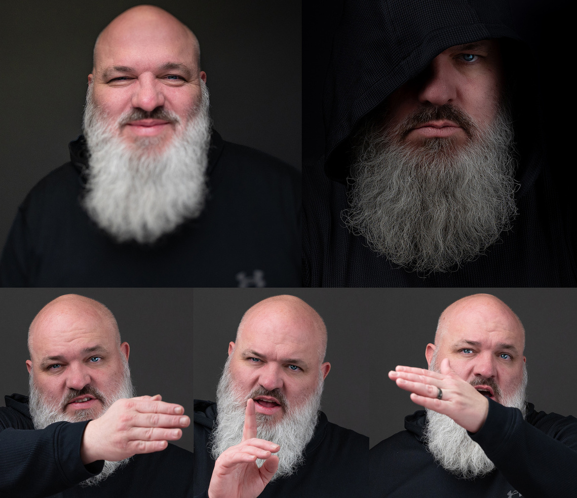 Creative portraits of a bearded man on dark background by Smiths Falls photographer Frank Fenn
