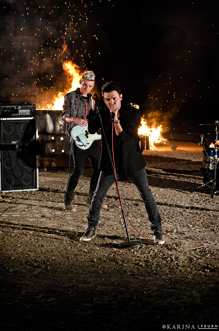 James Matthews and Dave Baker perform 'Hide Your Halo' on the set of their music video, by Nottingham based music photographer Karina Lyburn.