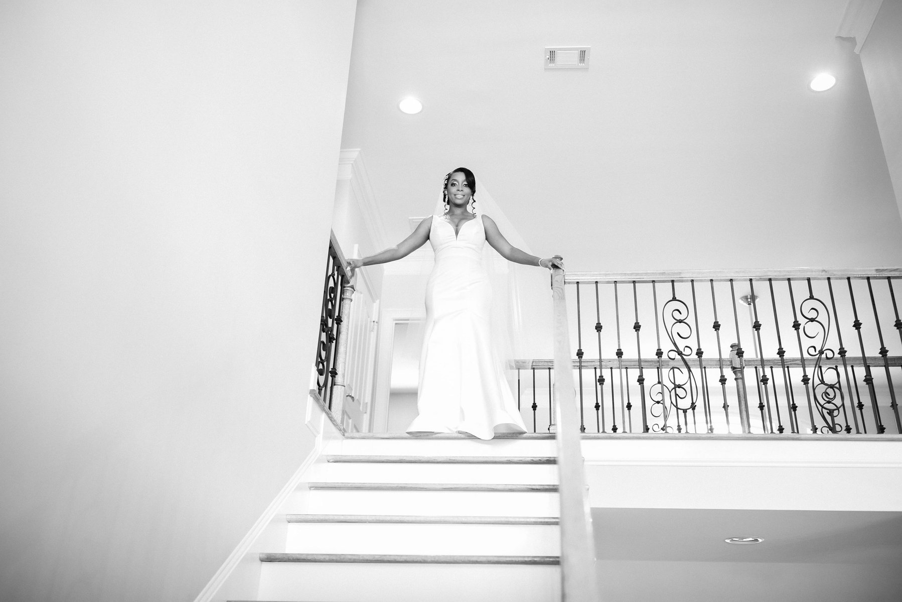 A Bride posing on Stairs