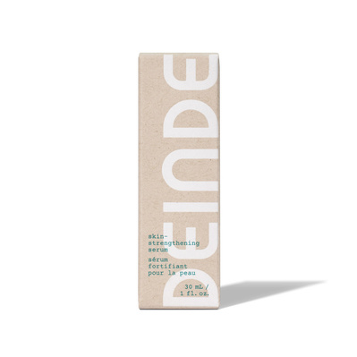 A clean product shot displaying Deinde’s sustainable skincare packaging with bold, modern typography, emphasizing eco-friendly design. Photographed by Los Angeles product photographer Alex Kapustin at Rig Studio LA.

