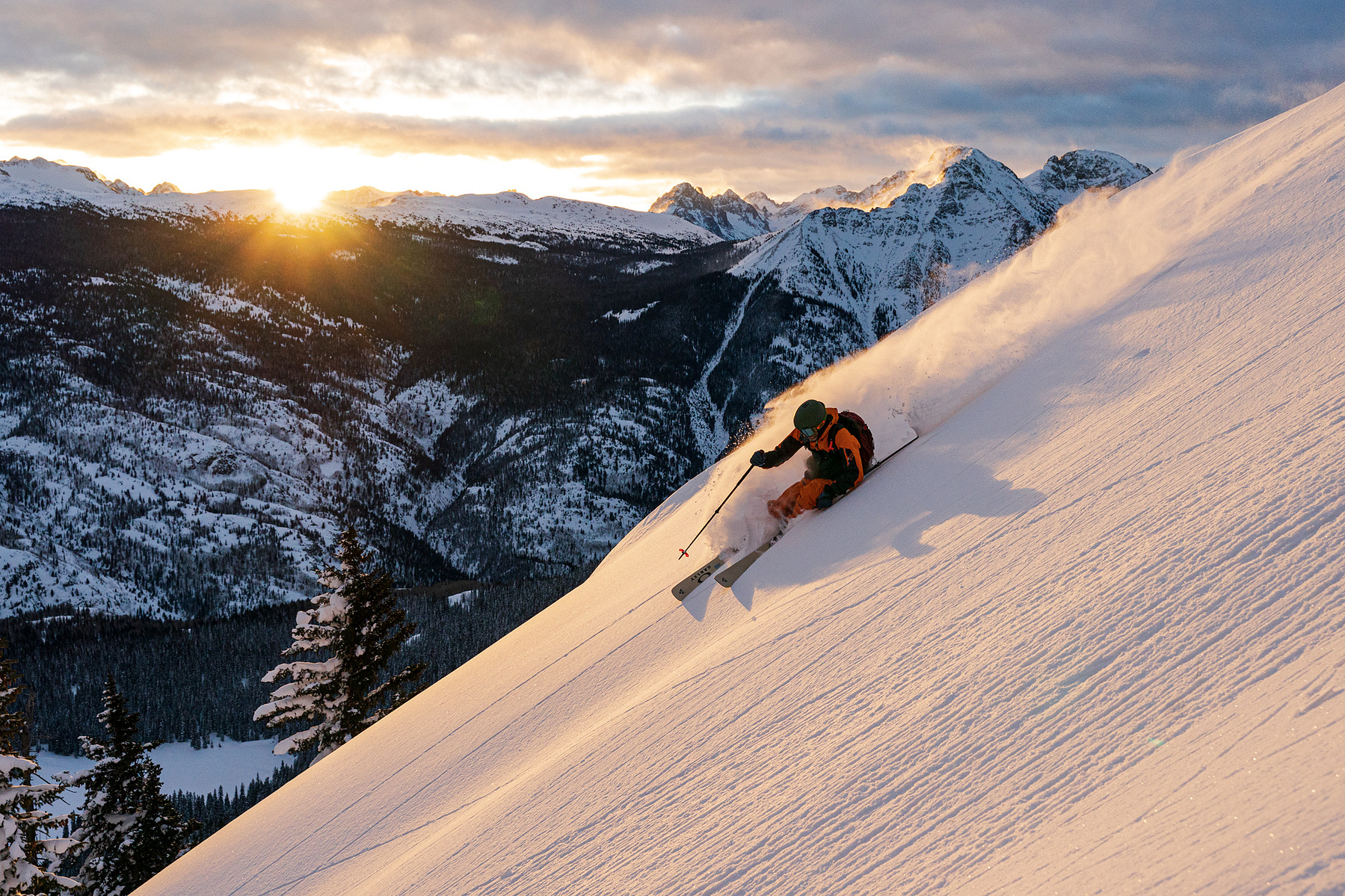 Sunrise powder skiing in Colorado