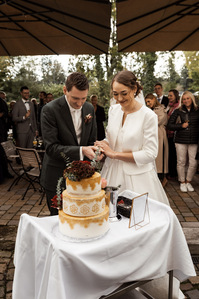 Hochzeitsfotos im Rittergut Störmede von dem Hochzeitsfotografen Florian Finke aus Paderborn - Torte Anschneiden