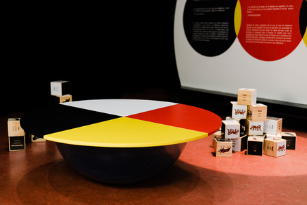une installation d'exposition interactive représentant la roue de médecine des premières nations