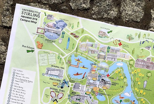 University Of Stirling Map University Of Stirling Illustrated Campus Map - Katherine Kannon  Illustration