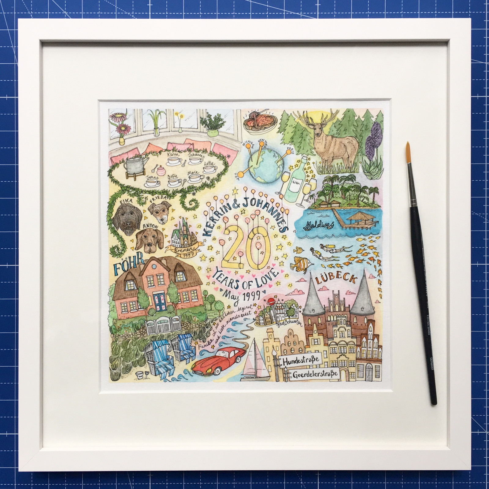 Personalised map of Föhr and Northern Germany, personalised map commission, personalised map