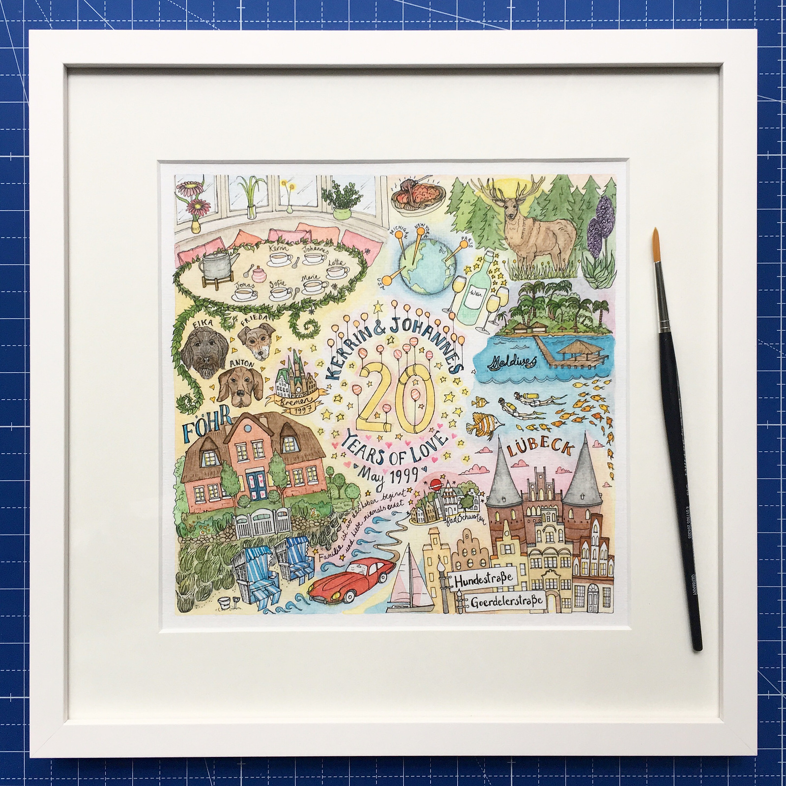 Personalised map of Föhr and Northern Germany, personalised map commission, personalised map