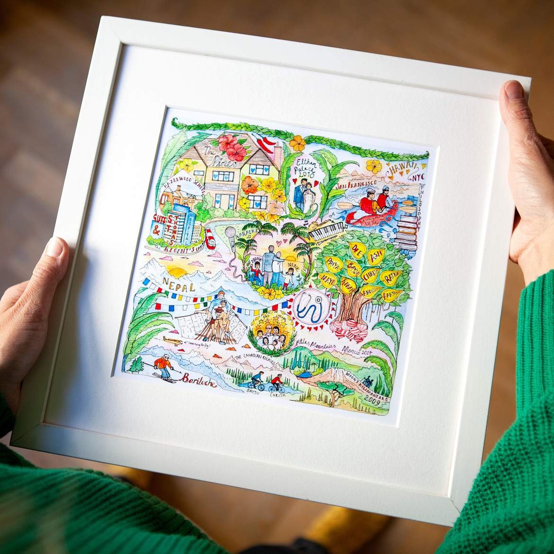 Personalised map gift, personalised illustration present