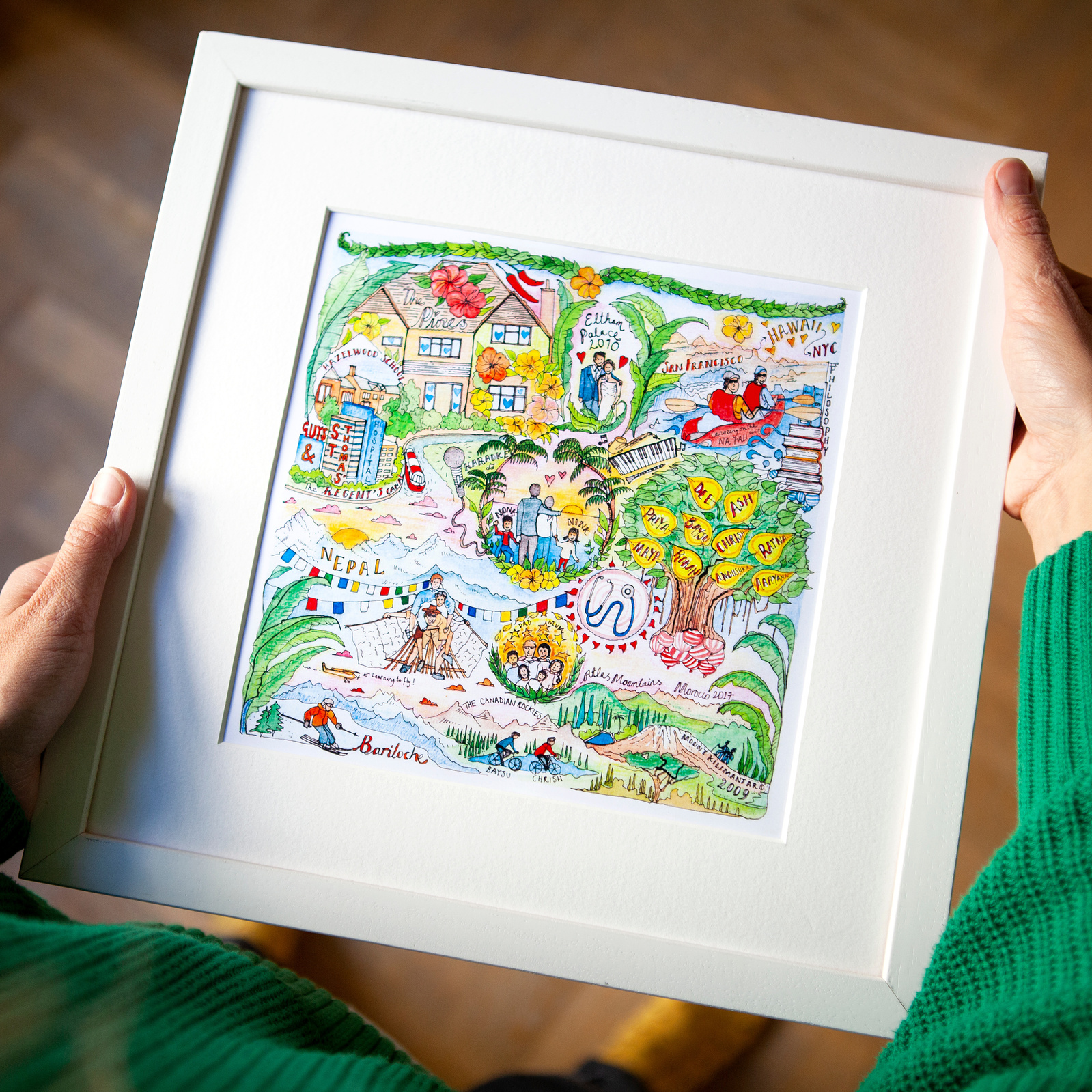 Personalised map of Nepal and Bariloche, personalised map gift, commission a personalised map