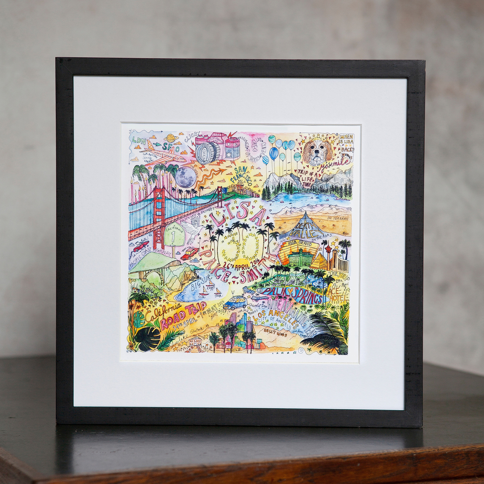 Personalised map of a California road trip