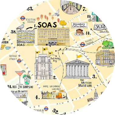 Illustrated Campus map of London's Bloomsbury neighbourhood