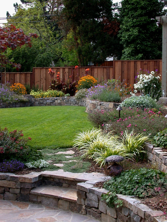 Stone retaining walls and patio