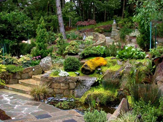 Stone path with inlays and terraced hillside