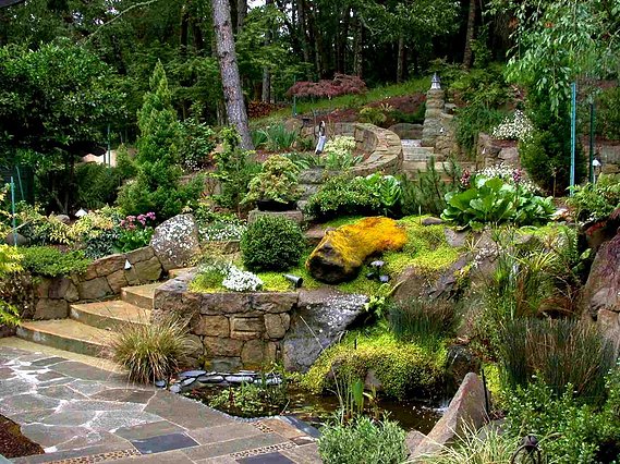 Stone path with inlays and terraced hillside