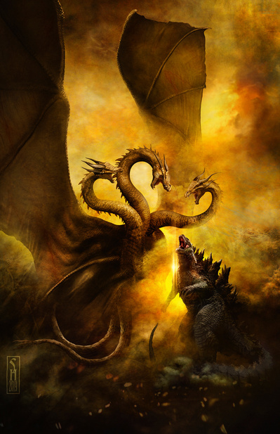 Godzilla vs. King Ghidorah fighting