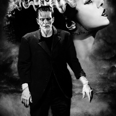 A portrait of the Frankenstein Monster and his bride
