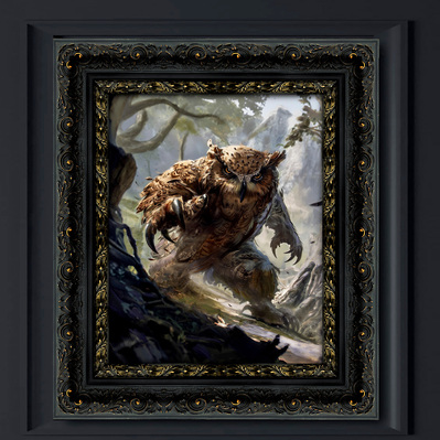 A Dungeons and Dragons Owlbear attacking in a forest