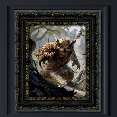 A Dungeons and Dragons Owlbear attacking in a forest