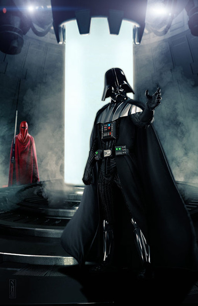 Star Wars Darth Vader standing in front of his Bacta Chamber