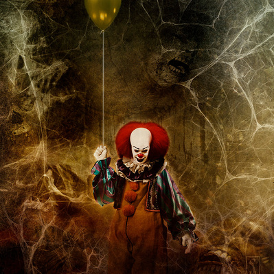 A fine art print of Pennywise from IT