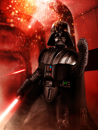 Star Wars Darth Vader using his force powers in the corridor of a Star Destroyer 