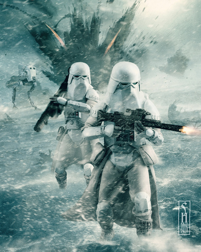 Star Wars Snowtroopers in battle on the ice planet of Hoth