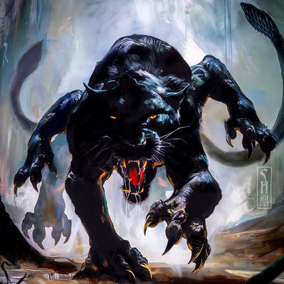 a dungeons and dragons displacer beasts stalking in a forest