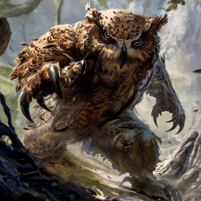 a dungeons and dragons owlbear preparing to attack in a forest
