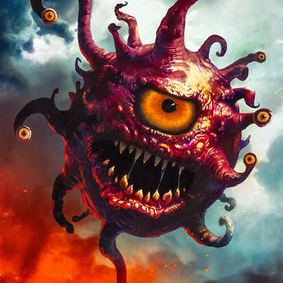 a Dungeons and dragons beholder floating and staring at the viewer