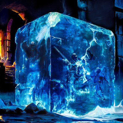  a dungeons and dragons gelatinous cube in a dungeon with skeletons inside