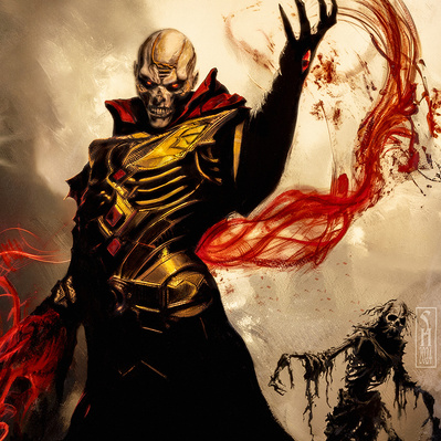 Vecna an evil sorcerer from dungeons and dragons casting a spell to raise the dead