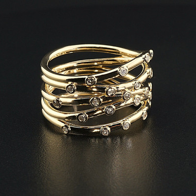 Make a bold statement with a Layered Yellow Gold Scattered Diamond Wide Ring. Featuring dazzling diamonds in a unique scattered design, this ring combines modern style with allure.